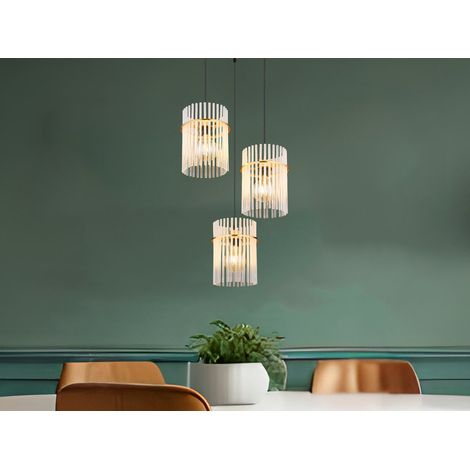 LED Cluster Pendelleuchte 3-flammig transparenten Echtglas Stäben, Ø 47cm (1/5)