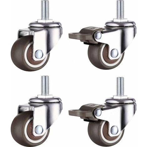 Set of 4 Small Furniture Casters - 32mm - TPE Soft Rubber (2pcs with Brake) (32mm) (1/4)