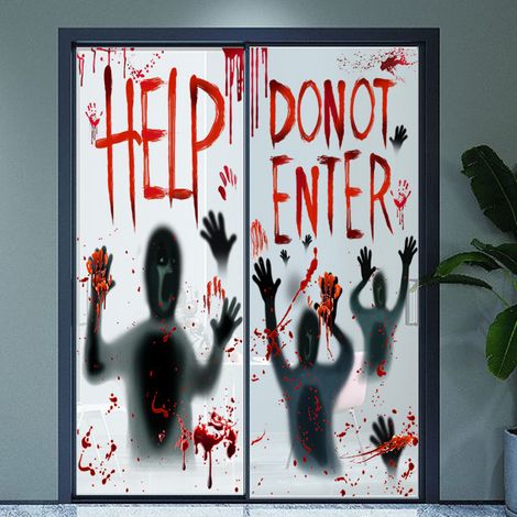 Schaurige Halloween-Fensterdekorationen, blutige Fensterdekorationen, Zombie-Fensterdekorationen, 155 x 77 cm (1/2)