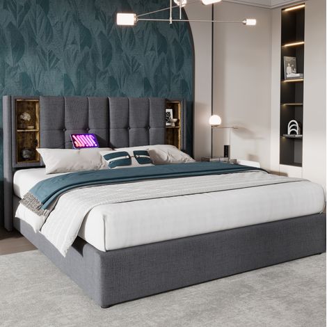 Cama matrimonio con colchón y almacenaje USB 160x200 OKMYHOME (1/5)