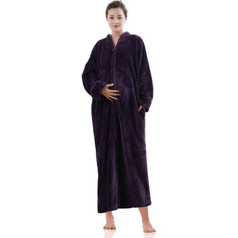 Femme Peignoir Chaud Doux Fermeture Éclair Polaire Moelleuse Pyjama ▏Adapté Femme Enceinte (1/5)