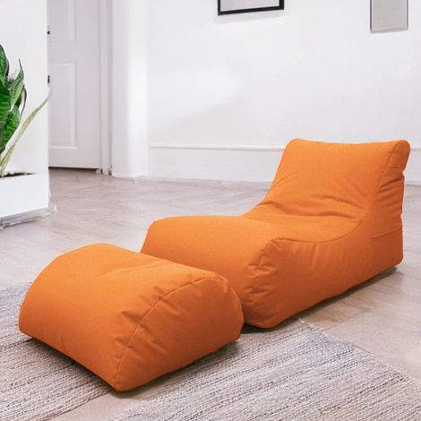 Dmora Chaise longue de salon moderne, Made in Italy, Fauteuil avec repose-pieds en nylon, Pouf rembourré pour chambre, 120x80h60 cm, Couleur orange (1/4)