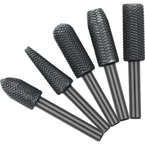 Ein Set aus 5 rotierenden Metallbohrern zum Schnitzen, Schleifen und Formen von Stahl, mit einem Schaftdurchmesser von 6 mm und aus Schnellarbeitsstahl. (1/5)