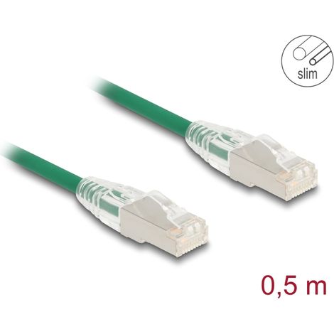 Delock Cable de red RJ45 Cat.6A macho a macho con pestillo curvo U/FTP Slim 0,5 m verde