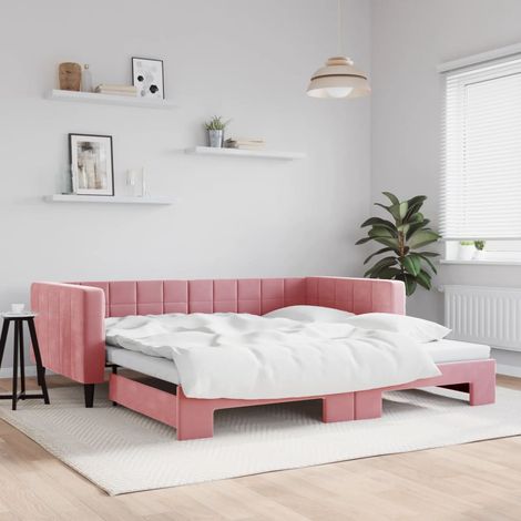 Lit de jour avec lit gigogne-Canapé-lit rose 100x200 cm velours 298369 (1/5)