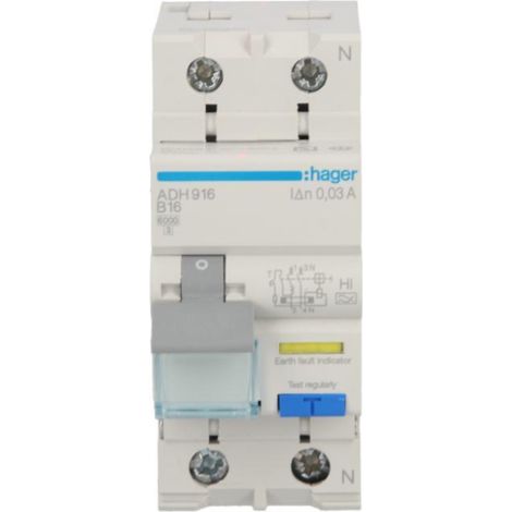 Interruptor diferencial RCBO 2P B16A 0,03A Tipo A-Hi ADH916