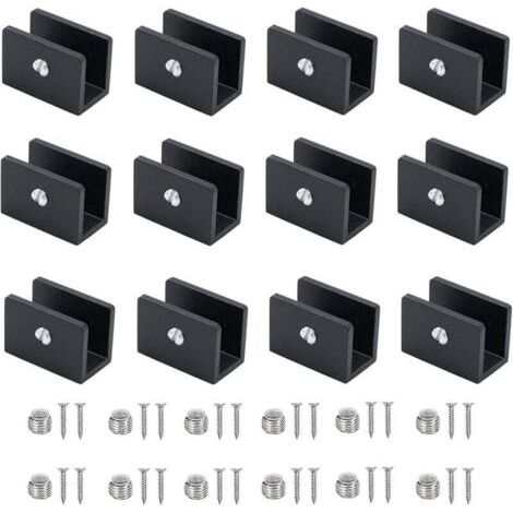 Pair 12-teiliges Glasklemmen-Set, Aluminium-Regalhalterungen, verstellbare Glastrennwandhalterung, für 6-8 mm dicke Glasregale, für Badezimmer, Balkone (mit Schrauben)