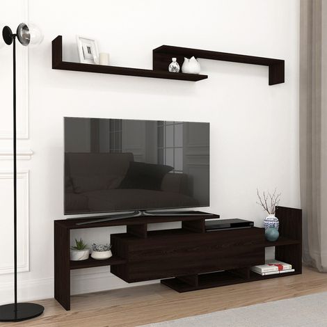 Set Liksefte di Mobile Porta TV e Mensola da Parete - Nero [en.casa]