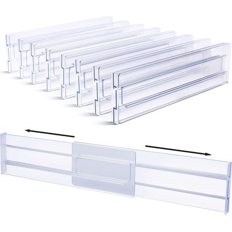 Lot de 8 séparateurs de tiroir réglables en hauteur (8,1 cm), extensibles de 31,8 à 55,1 cm. Idéal pour la cuisine, les vêtements et le rangement de bureau.
