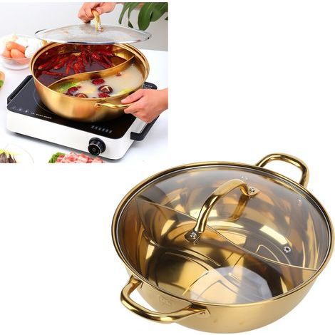 Marmite à Fondue en Acier Inoxydable 304, 30,3 cm, Design Séparé Canard Mandarin Doré, Anti-Rouille (1/5)