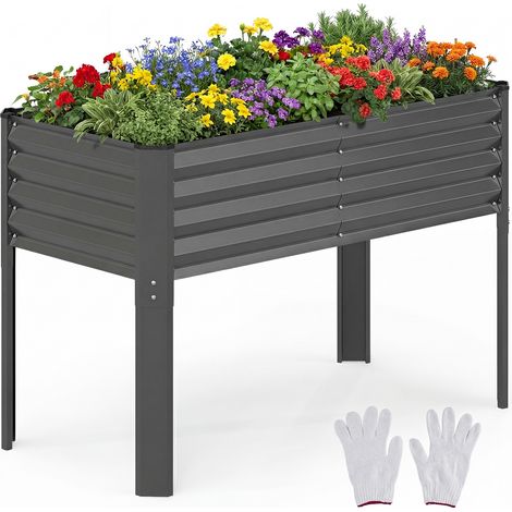 Jardinière Surélevée en Métal, Potager sur Pied avec Trous Drainage, pour Balcon Terrasse Cour, Lit de Jardin Surélevé, 118 x 60 x 78 cm, Gris (1/5)