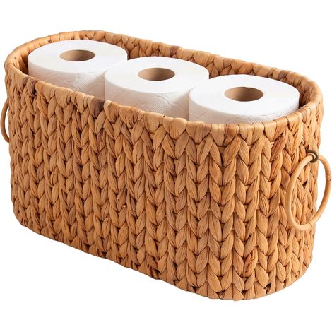 Relaxdays Toilet Roll Storage, 6 rolls, HxWxD: 27 x 40 x 16.5 cm, water hyacinth, natural (1/5)