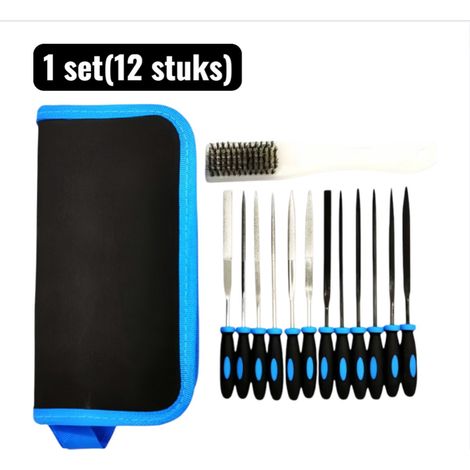 jeu (12 pièces) - Limes - Avec brosse de nettoyage pour le ponçage et le façonnage précis du métal, du bois et du plastique - Bleu (1/5)
