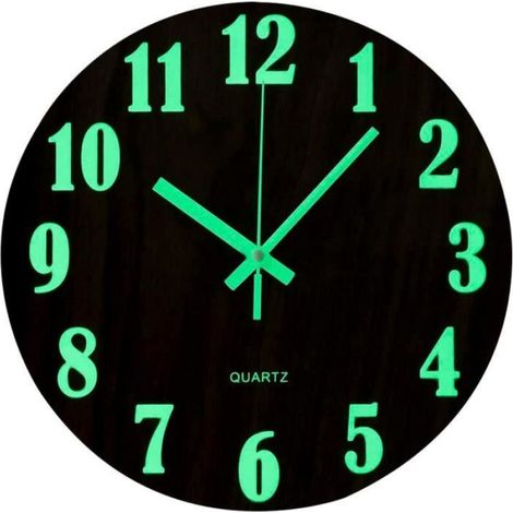 Horloge Murale - Bois MDF - 30 Cm - Mouvement Quartz Silencieux - Chiffres Lumineux - 1 Unité (1/4)