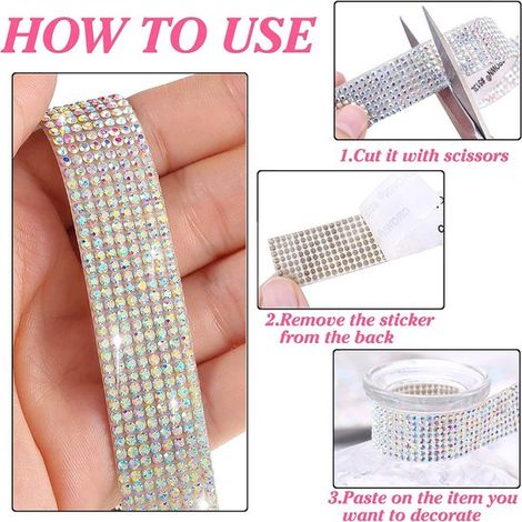 Cinta de diamantes de imitación，Cinta adhesiva con diamantes de imitación，7 rollos，1,5 cm de ancho，Diamantes de imitación autoadhesivos (1/4)