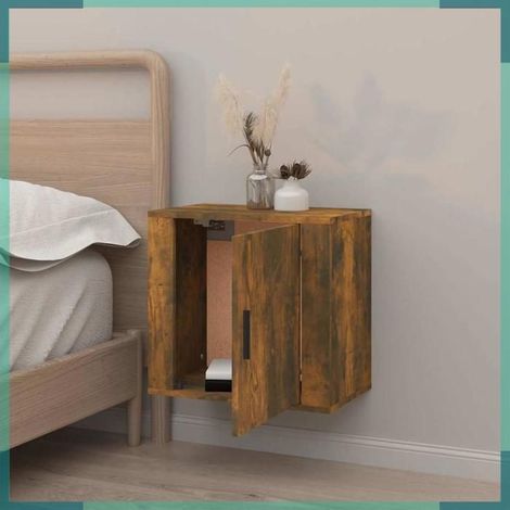 816874 Table de chevet murale Chêne fumé 50x30x47 cm (1/5)