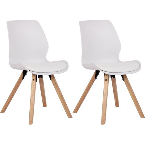 Set di 2 sedie da pranzo in plastica bianca con gambe in legno in stile scandinavo CDS101141