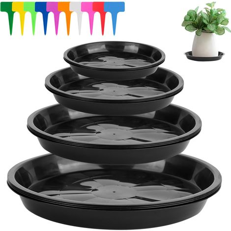 Lot de 16 soucoupes rondes en plastique pour pot de fleurs avec 20 étiquettes pour plantes d'intérieur et d'extérieur (1/5)