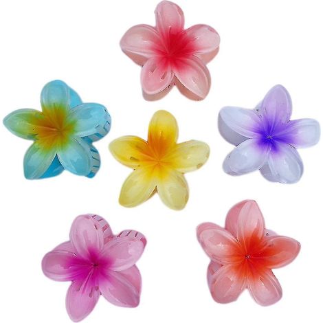 Set mit 6 Haarspangen in Form von Imitationen der Bauhiniablüte, Haarnadeln in Form von Frangipaniblüten, Haarschmuck, Glückslila. (1/5)