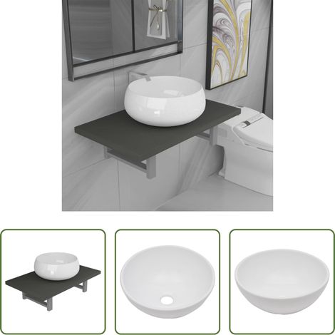 Lavabo rond - Meuble de salle de bain en deux pièces Céramique Gris (1/5)