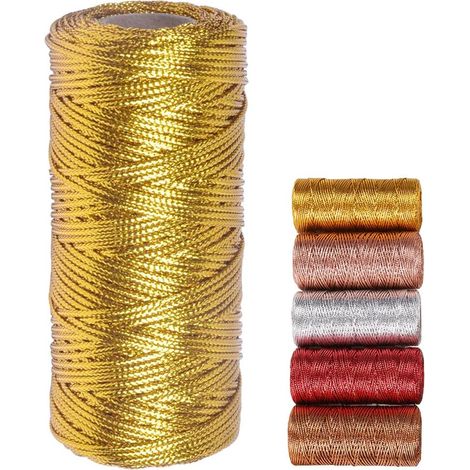 Fil métallique doré, fil doré scintillant de 100 m pour l'artisanat, l'emballage cadeau ou la décoration de sapin de Noël, carte cadeau, 1 rouleau - FM-[NX] (1/5)