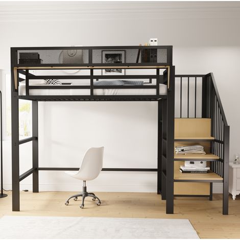 Bett Bettgestell platzsparend 90x200 Metall Schwarz OKMYHOME (1/5)