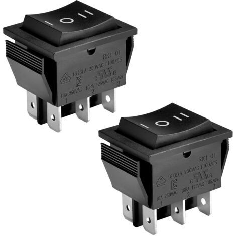 LaBlanc - Lot de 2 Interrupteur à bascule, ON-OFF-ON, DPDT, 6 bornes, 16A 250VAC, Noir (1/5)