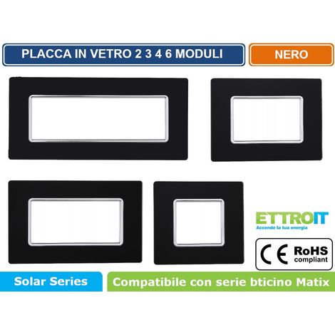 Placca compatibile Bticino Matix 4 moduli vetro colore nero (1/5)