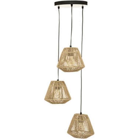 Lampe Suspension 3 Têtes "Jily" 95cm Beige (1/4)