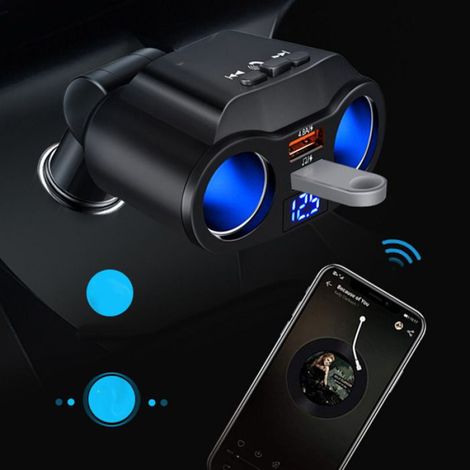 Adaptateur Allume-Cigare - Double Prise + 2 Ports USB - Affichage LED Tension Batterie - Rotation 90° - Voiture - 1 Pièce (1/5)