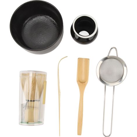 Kit Cérémonie Matcha Traditionnel Artisanal Fouet Bambou Bol Céramique Noir Complet pour Préparation Thé Vert Japonais Authentique (1/5)