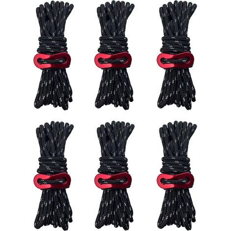 Haubans de tente, haubans légers, cordes de tente, cordes de tension idéales pour le camping, les parasols, les tentes (Ø 3,5 mm Longueur 4 m) (Noir, lot de 6) (1/5)