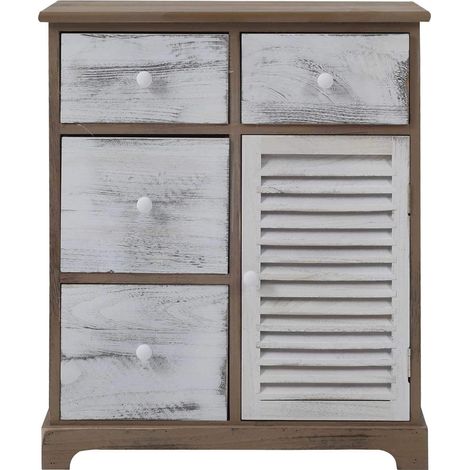 Rebecca Mobili Armadietto Mobile Bianco Grigio 4 Cassetti 1 Anta Legno 70x60x30 (1/6)