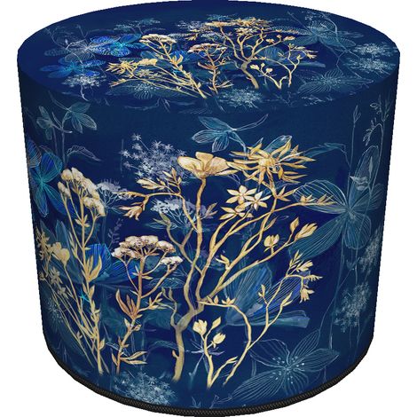 Pouf in velluto, Bertoni, stampa Midnight - pouf decorativo rotondo, per soggiorno, cilindro 40 cm, elegante, cerniera (1/5)