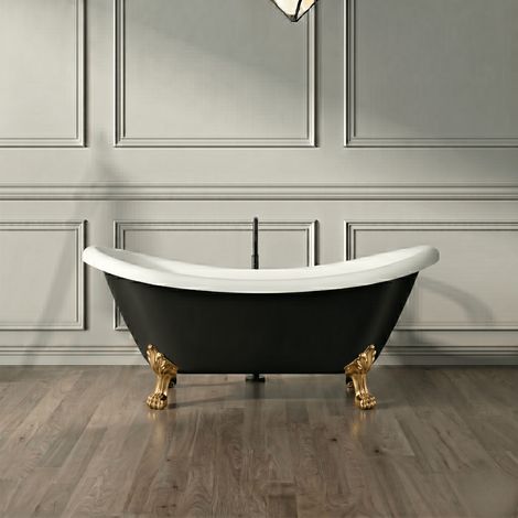 Bañera con patas DARLINGTON NEGRA 175 cm patas LEÓN DORADAS