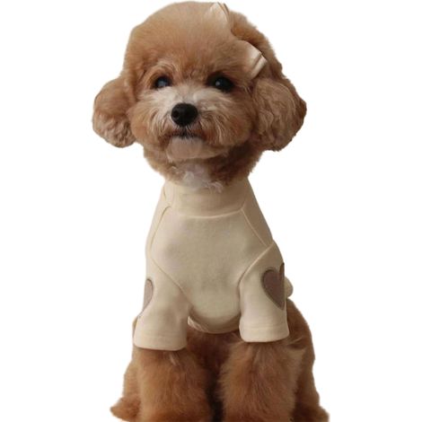 1 T-shirt pour chien, motif cœur, en polyester, beige, adapté aux chiots de petite et moyenne taille, usage quotidien et sportif (1/5)