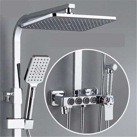 Ensemble de douche mitigeur thermostatique intelli Système de douche thermostatique salle de bain LED ensemble de douche numérique intelligent montage mural robinets de bain à tête carrée mitigeur cha (1/5)