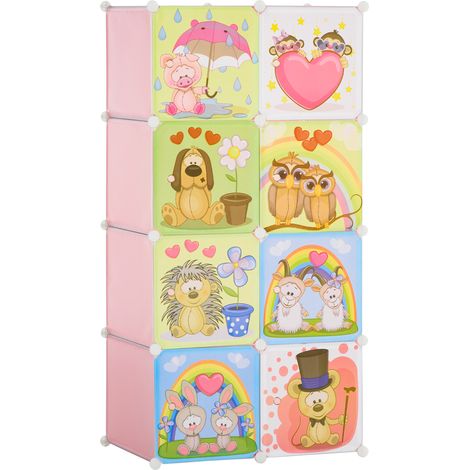 Mobile Scarpiera Modulare Salvaspazio, 6 Cubi 35x45x35 cm in Acciaio e PP, 74x47x144 cm, Rosa