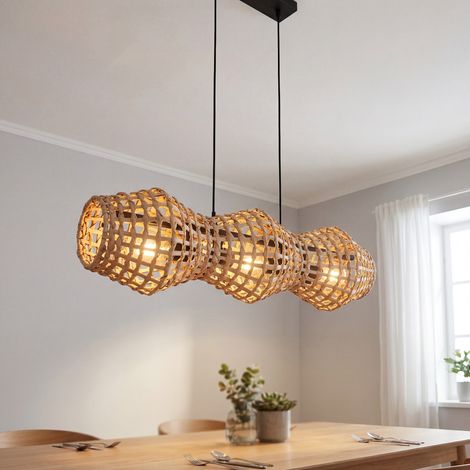 Hängeleuchte Esstisch B: 80 cm H: max. 145 cm Rattan E27 3-flammig Boho Hängelampe