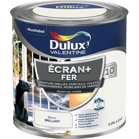 ECRAN+ FER BRILLANT - Peinture pour fer intérieur/extérieur - Grilles, portails, volets, ferroneries, mobiliers de jardin - Blanc 0,25 L - Dulux Valentine