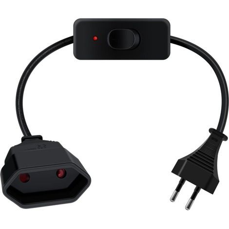 Rallonge Euro Cable avec Interrupteur 2.5A 250V Câble D'extension Euro avec Interrupteur 2x0.75 mm², pour Appareils Ménagers, Lampes de Table, Téléviseurs, Ordinateurs Etc (Noir, 0.5 m) (1/5)
