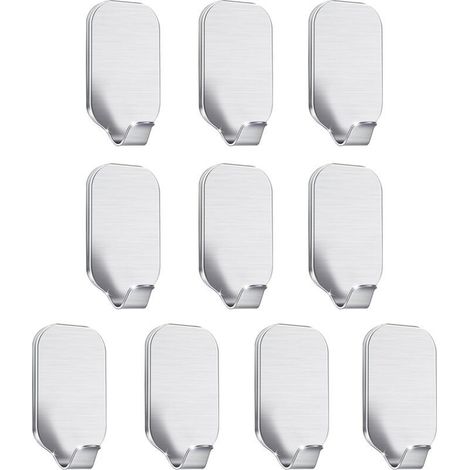 10 Pack Wall Door Hooks Adhesive Hooks for Bathroom Kitchen Hanging Clothes Cloth Towel Keys - Stainless Steel, Waterproof, Nail Free (1/5)