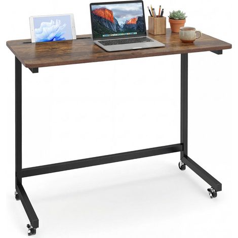 Facile à déplacer, table ordinateur sur roulettes avec fente pour tablette, plateau d'appoint en C (1/5)