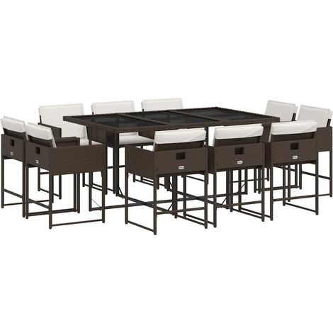Maison Exclusive - Set da Pranzo da Giardino 11 pz con Cuscini Polyrattan Marrone