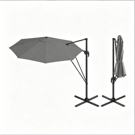 Sombrilla voladiza de jardín 3 m giratoria e inclinable con base en cruz gris oscuro HOMVRA (1/5)
