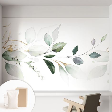Fototapete Vliestapete mit Kleber - modern Wohnzimmer - Wanddekoration - einfach anzubringen Grüne Blätter 152x104 cm (1/5)