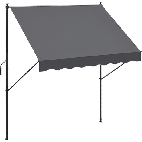 Manuell ausziehbare Markise 200 x 175 x 210–310 cm, verstellbar mit Kurbel, UV40+ Sonnenschutz für Balkon und Terrasse, Grau