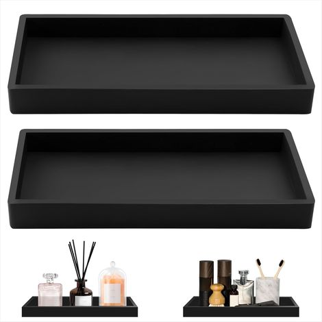 Plateau Salle de Bain Decoratif Rectangulaire Plateau de Rangement en Silicone pour Salon Chambre Lavabo Baignoire Cuisine 2 Pièces Noir (1/5)