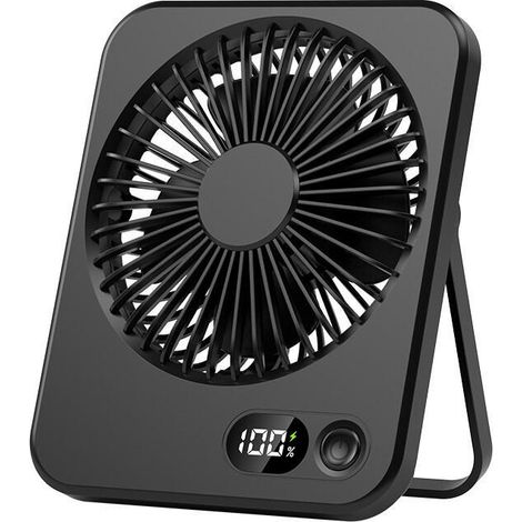 Mini ventilador de escritorio portátil, 5 velocidades, motor sin escobillas, funcionamiento silencioso, inclinación de 180°, color negro. (1/5)