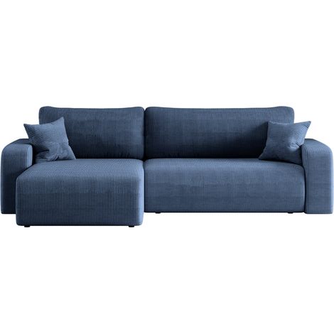 JELLA XL - Canapé d'angle convertible petit velours côtelé Bleu (1/5)